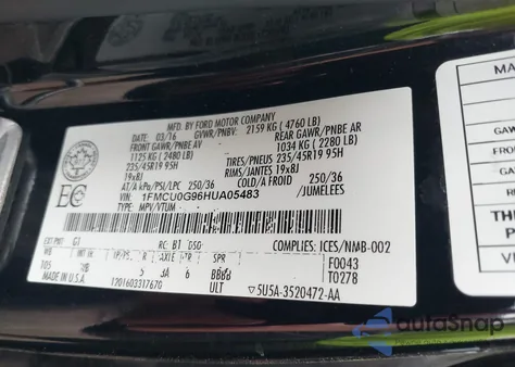 2017 Ford Escape Se из США, поврежденный, VIN 1FMCU0G96HUA05483